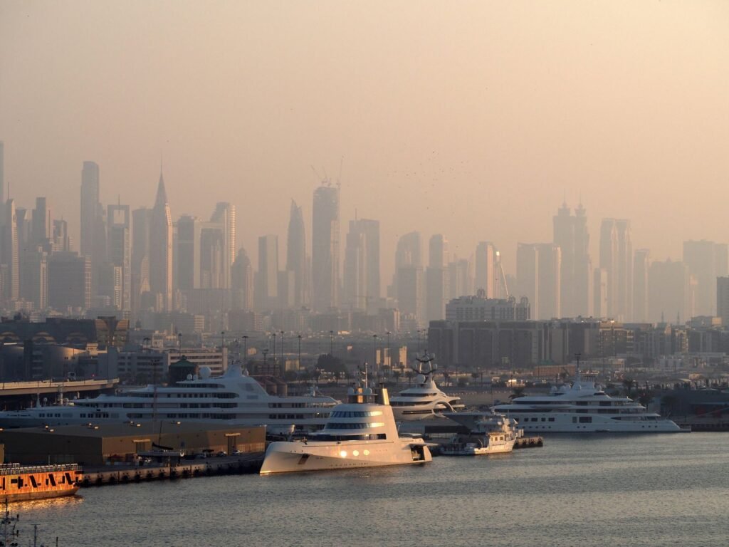 Dubai Marina towers and yachts
